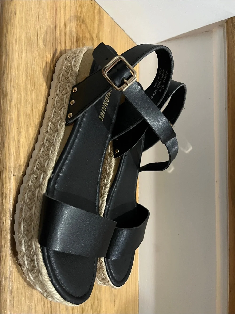Platform Espadrille Sandals with Ankle Strap - Black